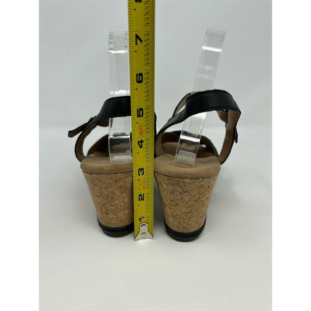 Clarks Womens Cork Wedge Sandals Black Crisscross Strappy Ankle Buckle Size 11